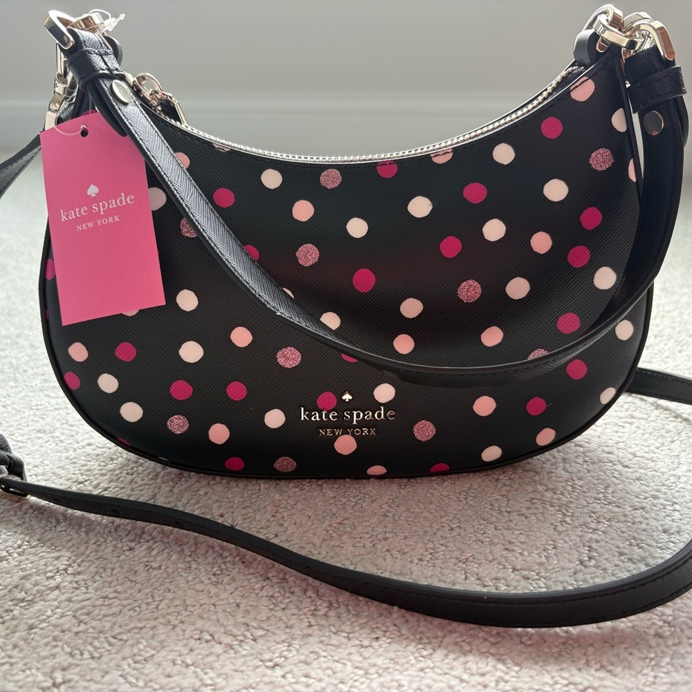 NWT Kate Spade Staci Crosbody Black/Pink polka dot